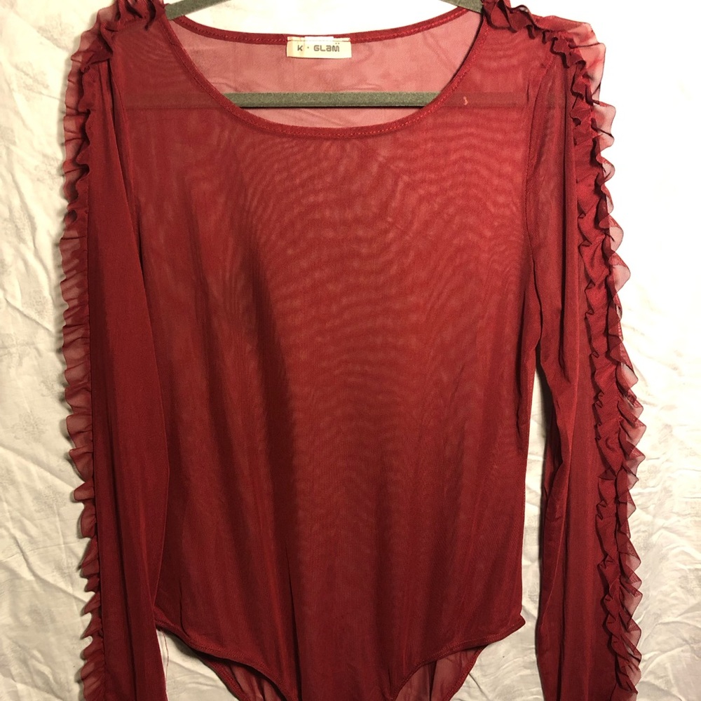 Burgundy Mesh Bodysuit